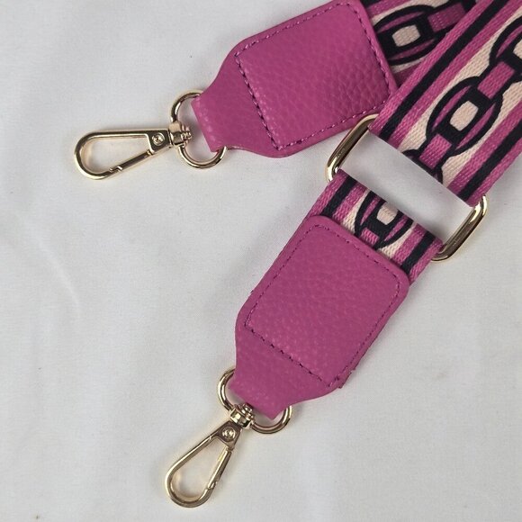 Pink Adjustable Bag Strap Rose Colored Hardware Pebbled Leather Tabs - Picture 2 of 5